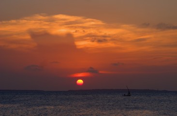 Sunset over the Ocean from Stone Town on Zanzibar Island Tanzania