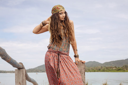 gypsy style young woman outdoors