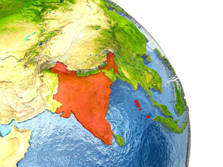 India on Earth in red