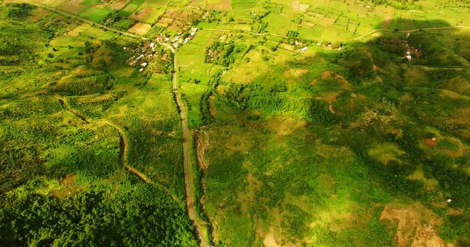 View of green fields and sea