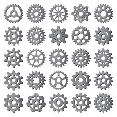 Black gear icons isolated vector illustration.