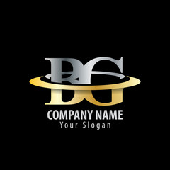 Initial Letter BG With Overlapping Swoosh Circle