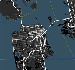 Black and white map of San Francisco city. California Roads - 134173128