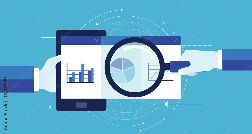 Poster business marketing analytic graph report on mobile device and business investment analytic and plann