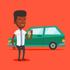 Man holding keys to his new car.