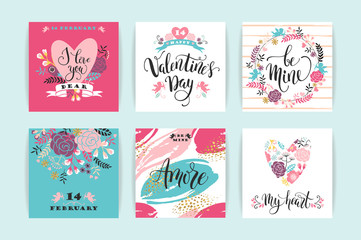 Fototapeta na wymiar Set of Happy Valentines Day cards.