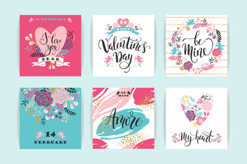 Set of Happy Valentines Day cards.