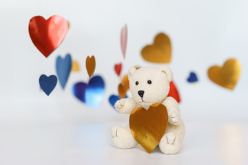 Teddy Bear Loving cute ,sitting alone, red hearts Handmade.