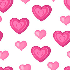 Hearts. Pink and white seamless pattern for Valentine's day. Vector illustration.