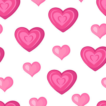 Hearts. Pink and white seamless pattern for Valentine's day. Vector illustration.