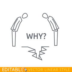 Broken relationship. Why? Editable line icon. Stock vector illustration.