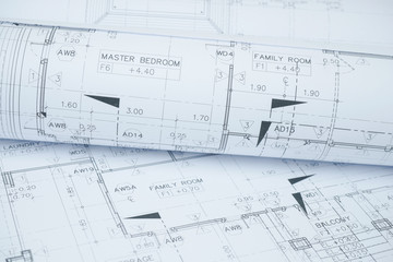 architectural drawing paper rolls of a dwelling for construction