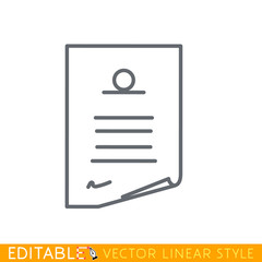 Signed Document. Editable line icon. Stock vector illustration.