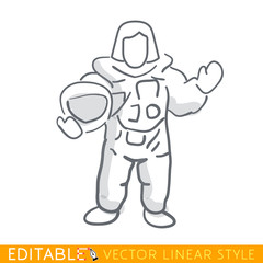 Woman astronaut. Editable line drawing. Stock vector illustration.