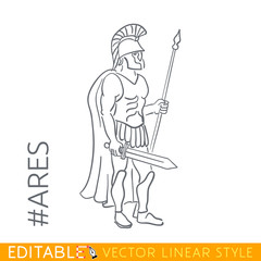 Ares. God of war, bloodshed, and violence. Series Greek gods. Editable line drawing. Stock vector illustration.