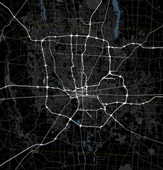 Black and white map of Columbus city. Ohio Roads