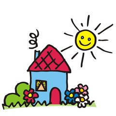 Blue house and garden, vector icon