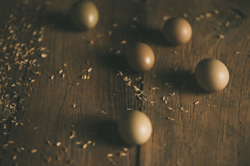 Group Of Eggs on wooden table
