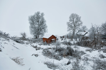 A lonely house in the winter countryside