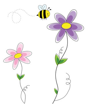 Cute Flowers with Bee