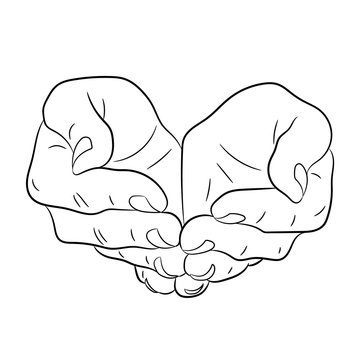 Two open empty hands. Asking gesture. Monochrome vector illustrations.