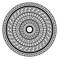 Round pattern in the Greek style. Rosette of geometric elements. Stencil Tattoo and prints.