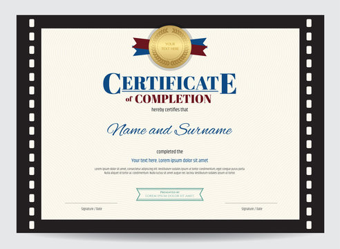 Certificate of completion template with movie film border