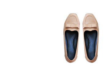 Brown women's shoes on a white background.

