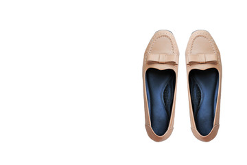 Brown women's shoes on a white background.
