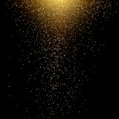 Abstract dark background with golden dust and source of light. Vector illustration.