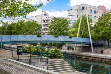 HELSINKI, FINLAND - JUNE 12, 2016: Pedestrian cable-stayed bridg