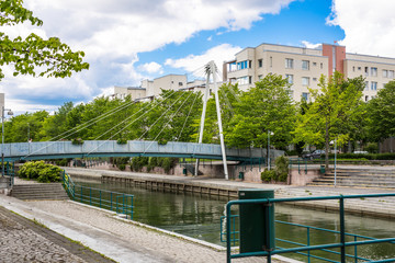 HELSINKI, FINLAND - JUNE 12, 2016: Pedestrian cable-stayed bridg