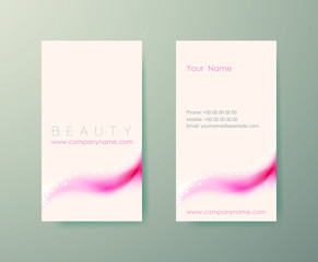 Set of light pink vertical abstract business cards with graphic elements on grey background. 