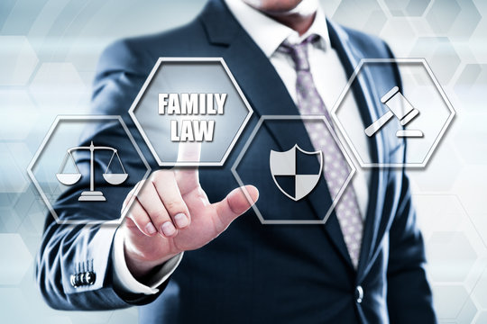 Business, technology, internet concept on hexagons and transparent honeycomb background. Businessman  pressing button on touch screen interface and select  family law