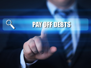 business, technology, internet concept. pay off debts text in search bar