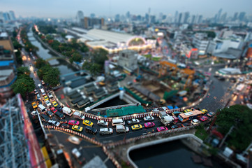 Traffic jam with tilt-shift effect in Bangkok