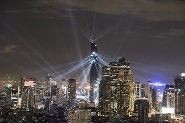 Aerial view dark blue nigh in Bangkok 