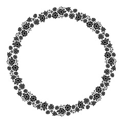 Round frame with flowers. Decorative element for design of books, printed materials, invitation for a wedding or a celebration, for albums.