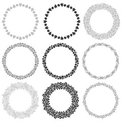 Set of round frames with flowers. Decorative elements for design.