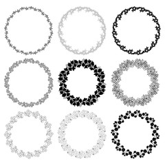 Set of round frames with flowers. Decorative elements for design.
