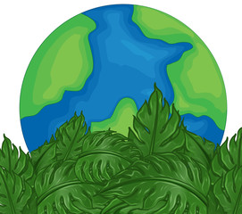 Environmental theme with earth and green leaves