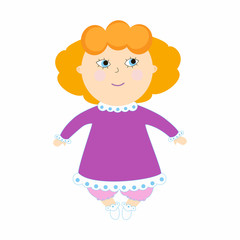 Infant girl smile. Illustration with the kid on a white background. Cartoon children character.