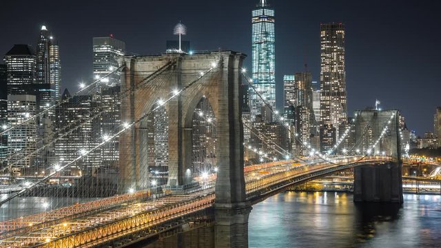 New York Brooklyn bridge Beautiful night motion timelapse