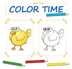 Coloring paper template with yellow chick