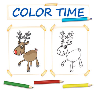Coloring template with happy reindeer