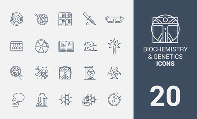biochemistry and genetics line icons set