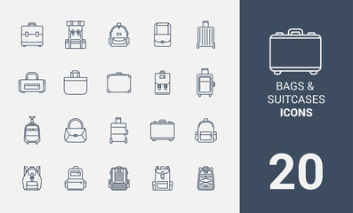 bags and suitcases line icons set