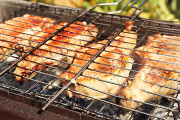 Fresh meat on grill outdoors