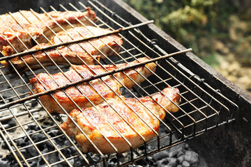 Fresh meat on grill outdoors