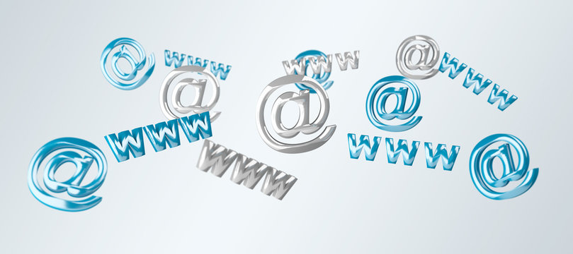 3D rendering contact icon www and at flying